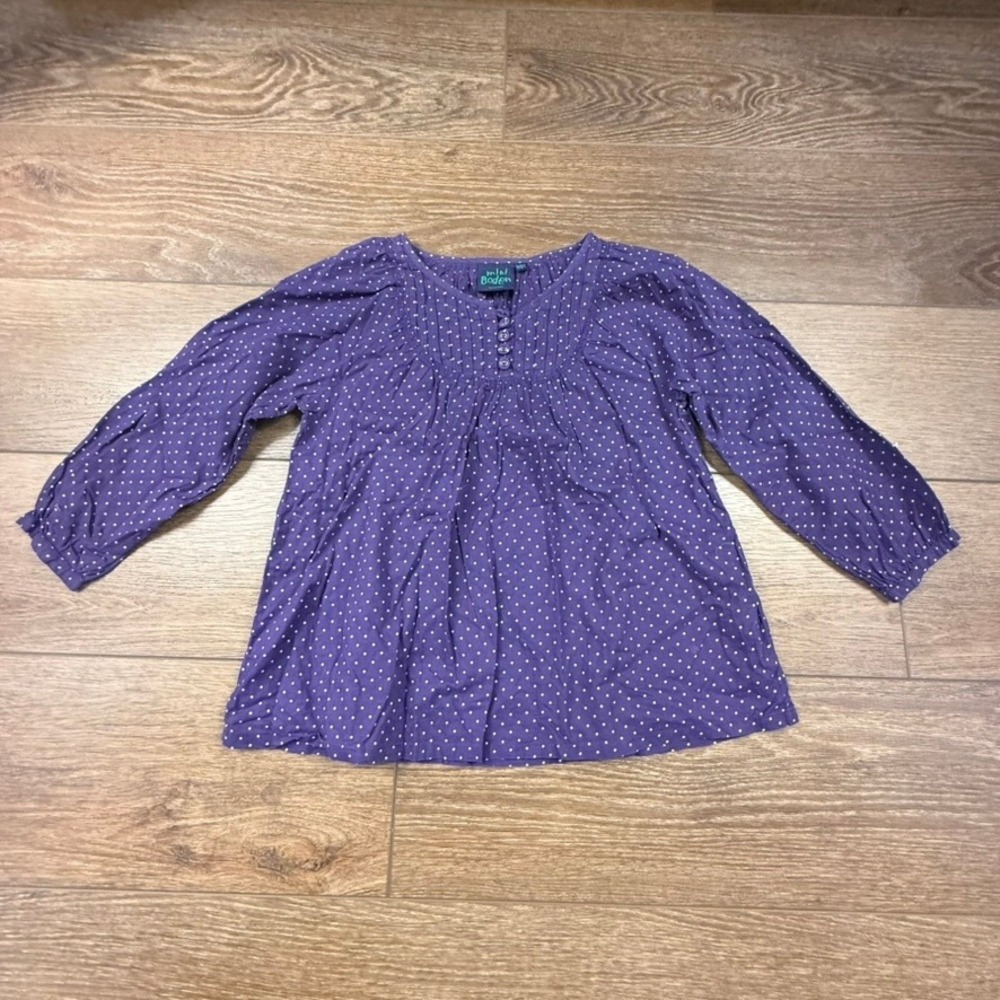 Mini Boden Girls Polka Dot Blouse Purple Cotton Size 9-10 Years Classic Preppy